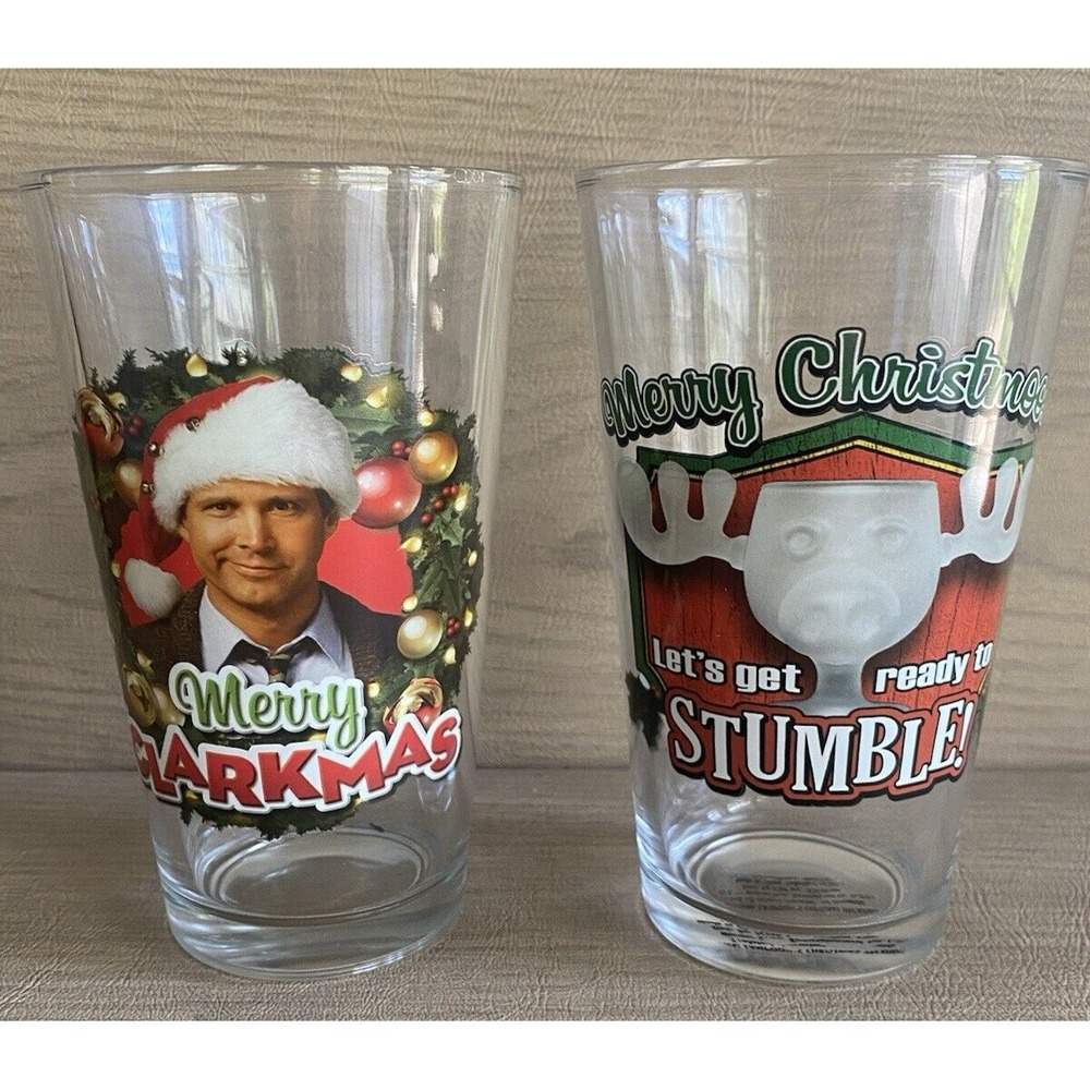 National Lampoon Christmas Vacation Tumbler Glasses Merry Clarkmas Moose Set 2